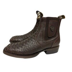 NEW Patron Boots Mens Size 8 Brown Cow Leather Python Pull On Western Ankle Boot